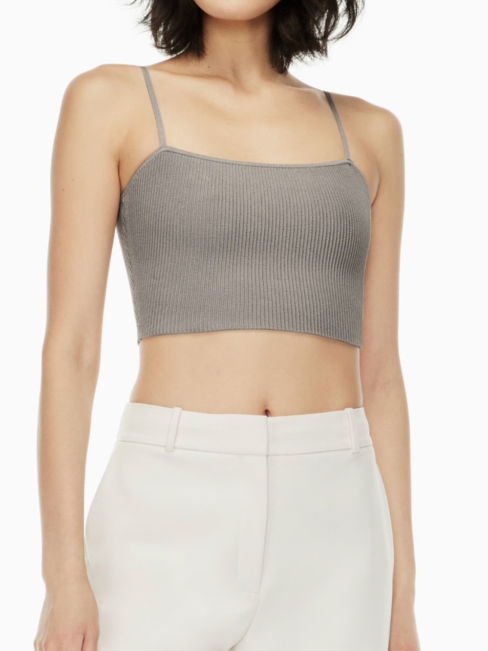 Babaton Ribbed Square-Neck Cropped Camisole in Taupe Gray